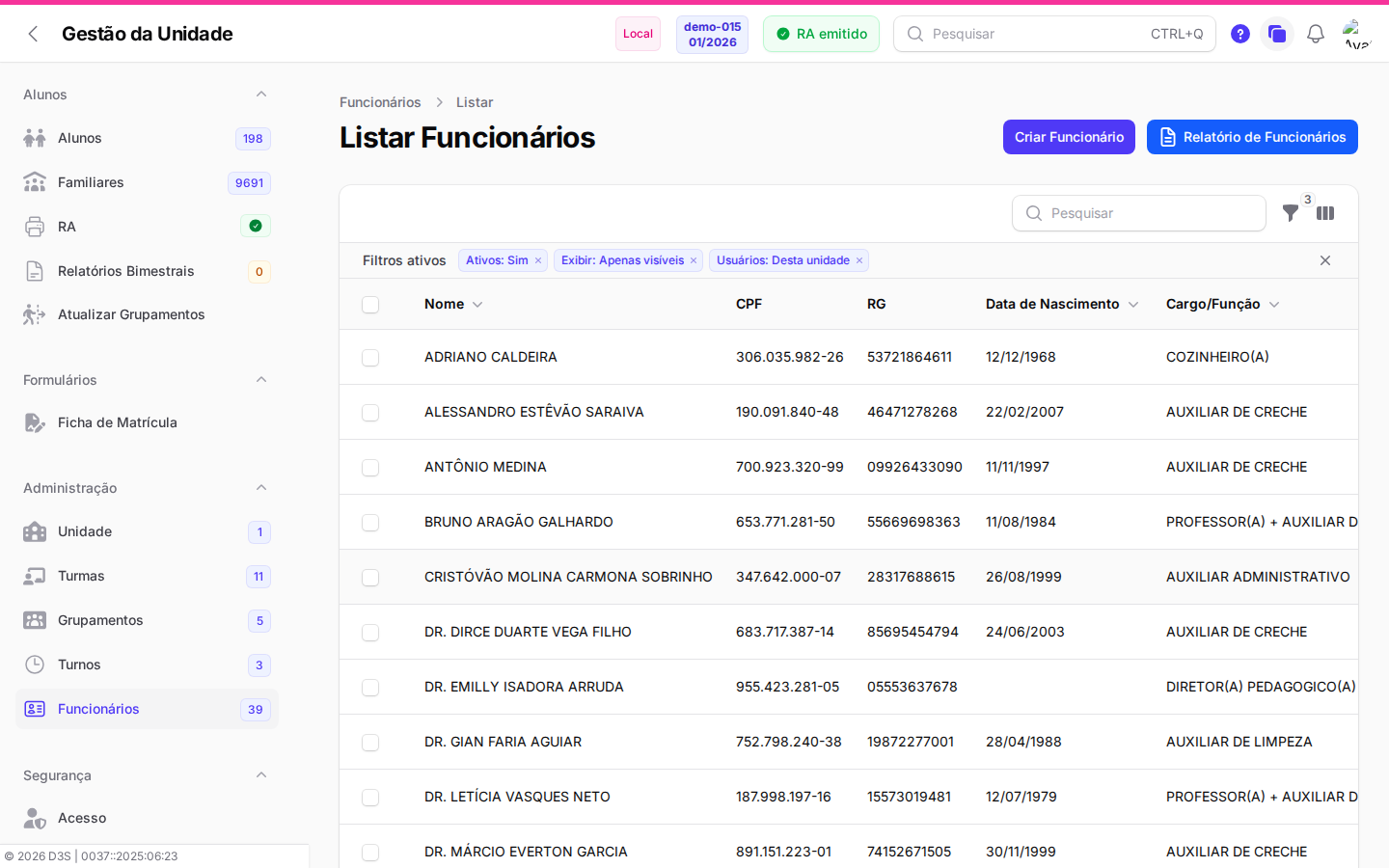 Lista de Funcionarios