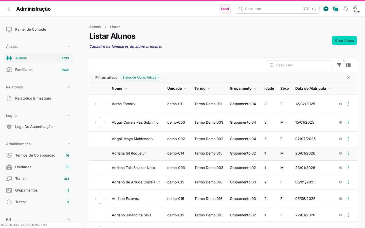 Lista de alunos cross-unidade no Admin